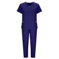 thumbnail image 4 of Riecok Women Nurse Uniforms V Neck Short Sleeve Tops and Drawstring Pant Comfortable 2 Piece Workwear with Pockets, 4 of 6