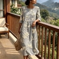 thumbnail image 5 of Ayolanni Fall Dresses for Women 3/4 Sleeve Floral Crew Neck A-Line Maxi Dress Holiday Pleated Boho Flowy Long Dress Gray XXXXXL, 5 of 6