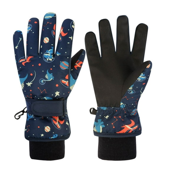Eltusu Boys Ski Gloves, Waterproof Stretch Cotton Skating Winter Mittens Navy Size 4-13 T