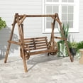 thumbnail image 6 of Outsunny 2-Seat Porch Swing with A-Frame Stand, Wooden Log Patio Swing Chair Bench with Wagon Wheel Armrests, Carbonized Brown, 6 of 9