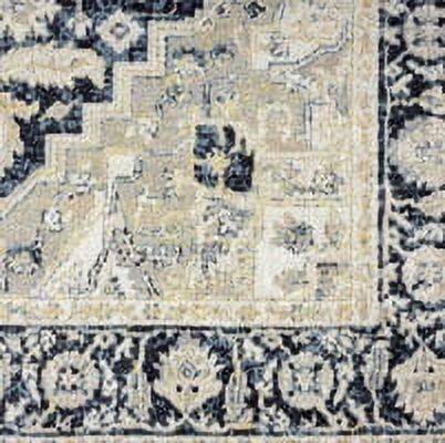Everwash™ Treasure Rubia Traditional Medallion Machine Washable Runner Area Rug, Ivory/Navy Blue, 2'2"x7'2"