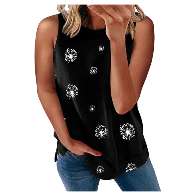 Blusa de chaleco suelta con cuello redondo y estampado informal para mujer Pompotops lopia990939