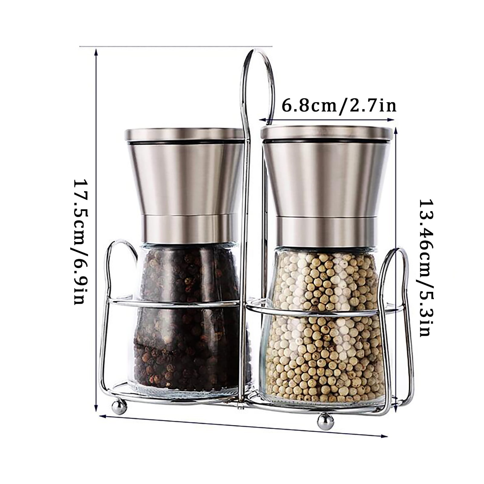 Piwvid 2 Pack Pepper and Salt Grinder Set, Stainless Steel Adjustable Coarseness Mill, Refillable Manual Grinder for Black Peppercorns, Easy to Clean, Kitchen Tool