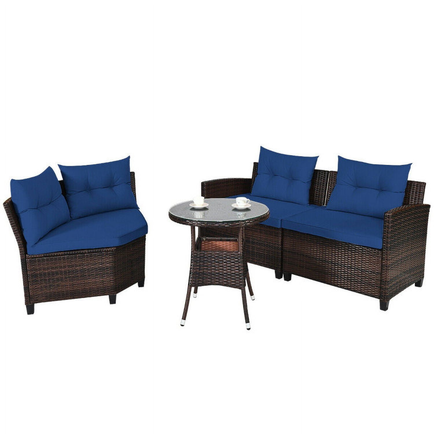 Aimee Lii 4 Pieces Outdoor Cushioned Rattan Furniture Set, Outdoor Deck Furniture, Navy Aimee Lii 4 Pieces Outdoor Cushioned Rattan Furniture Set, Outdoor Deck Furniture, Navy