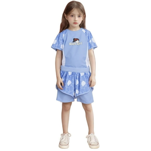 Aocisk Swimsuits for Girls Two Piece Kid Swimsuit Water Sport Shorts Sun Bathing Suits for Big Girls Girls Bathing Suit Blue 12-13 Years