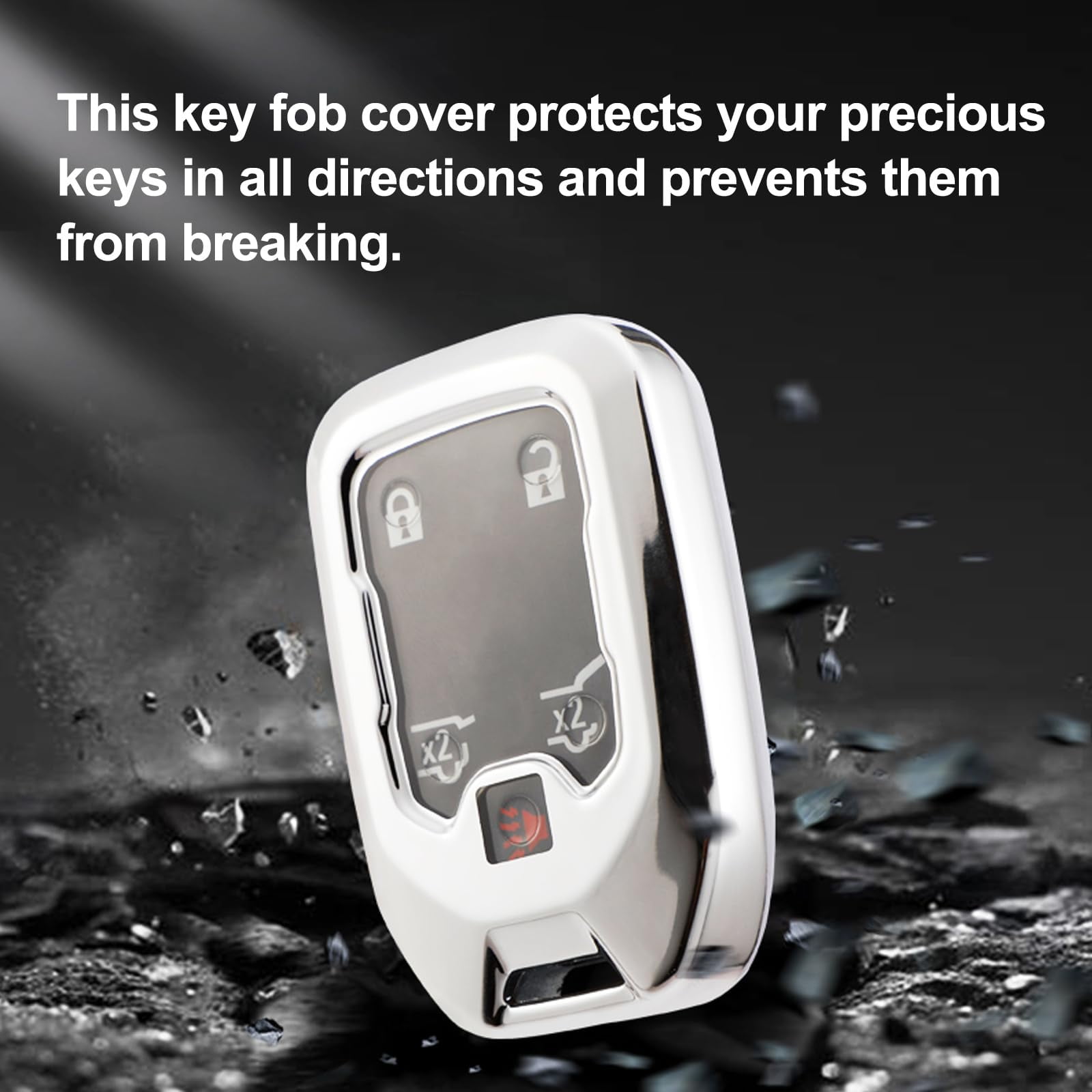 Premium Soft TPU Key Fob Cover with Leather Keychain for Chevrolet Suburban Tahoe and GMC Sierra Terrain Acadia Yukon Durable Protective Shell with Refined Texture and Secure Fit