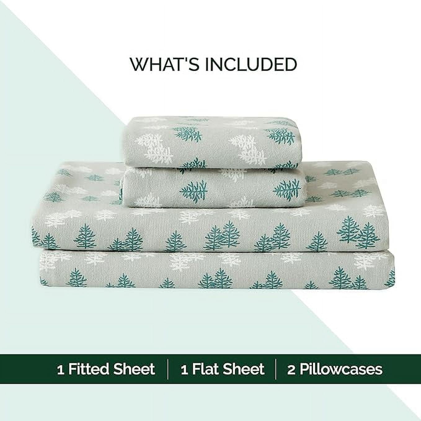 Elegant Comfort - 4 PIECE Holiday Christmas Flannel Cotton Sheet Set, Deep Pocket Fitted - King, Double Tree