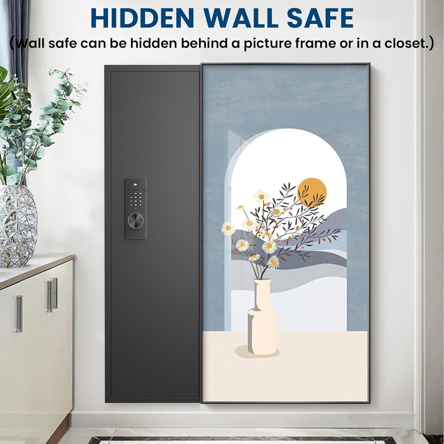 53.15" Tall Wall Safe Between the Studs 16" Centers, Hidden Wall Safes With Removable shelfs and Adjustable Gun Rack, Digital Keypad Wall Gun Safe for Home Rifle, Cash, Jewelry, Documents - Black