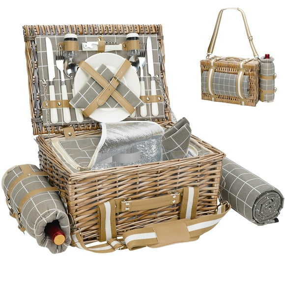Cesta de Picnic G GOOD GAIN para 2 con Manta y Bolsa para Vino Gris