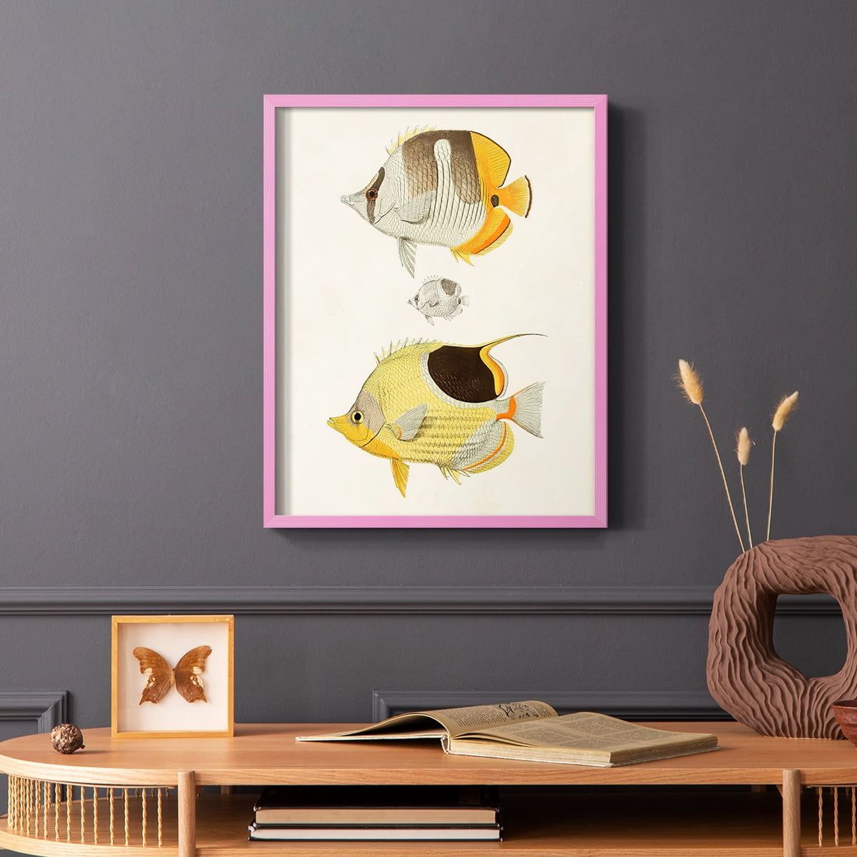 Yellow & Grey Fish II Framed Print - Solid Wood in Single Picture Frame Solid Wood 2 Framed Print