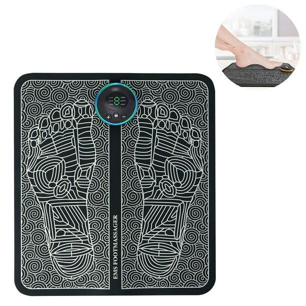 Masajeador de pies eléctrico, cojín EMS para pies, remodelación de piernas, 6 modos de pulso EMS, 9 intensidades, masaje bioeléctrico, colchoneta portátil plegable recargable por USB