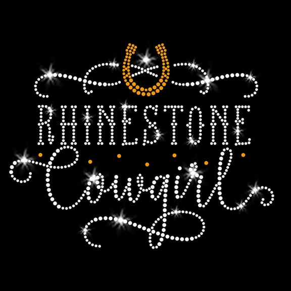 Rhinestone Cowgirl Western Rodeo Country Girl Iron-on Sparkly Crystal Clear Rhinestone Gold Rhinestud Transfer by JCS Rhinestones