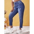 thumbnail image 3 of Jeans Rasgados Flacos de Talla Extra de Cintura Alta Rosegal  Vaqueros de talla grande, 3 of 5