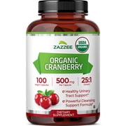 Zazzee Organic Cranberry 500 mg per Capsule – 100 Vegan Capsules – 25:1 Extract – Supports UTI Wellness & Urinary Tract Health – Vegan • Non-GMO • Kosher • Made in USA