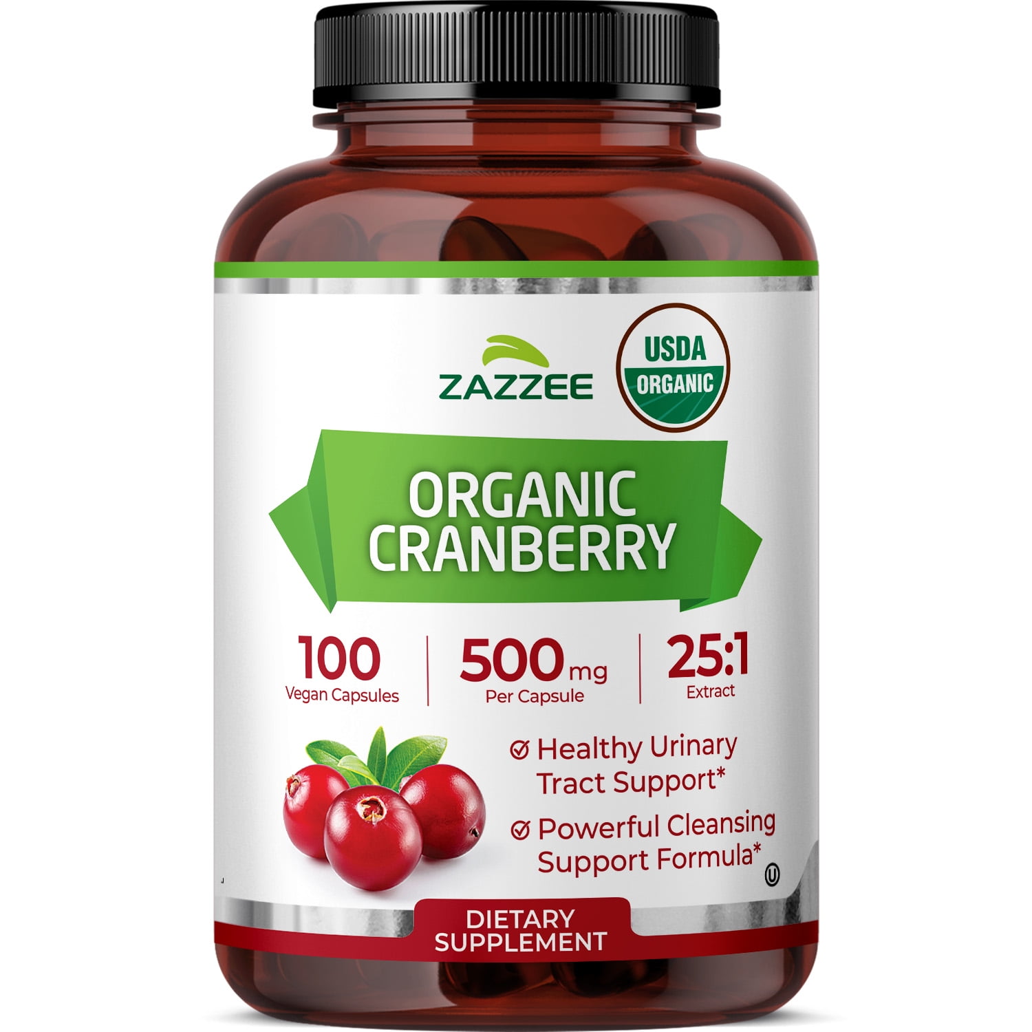 Zazzee Organic Cranberry 500 mg per Capsule – 100 Vegan Capsules – 25:1 Extract – Supports UTI Wellness & Urinary Tract Health – Vegan • Non-GMO • Kosher • Made in USA