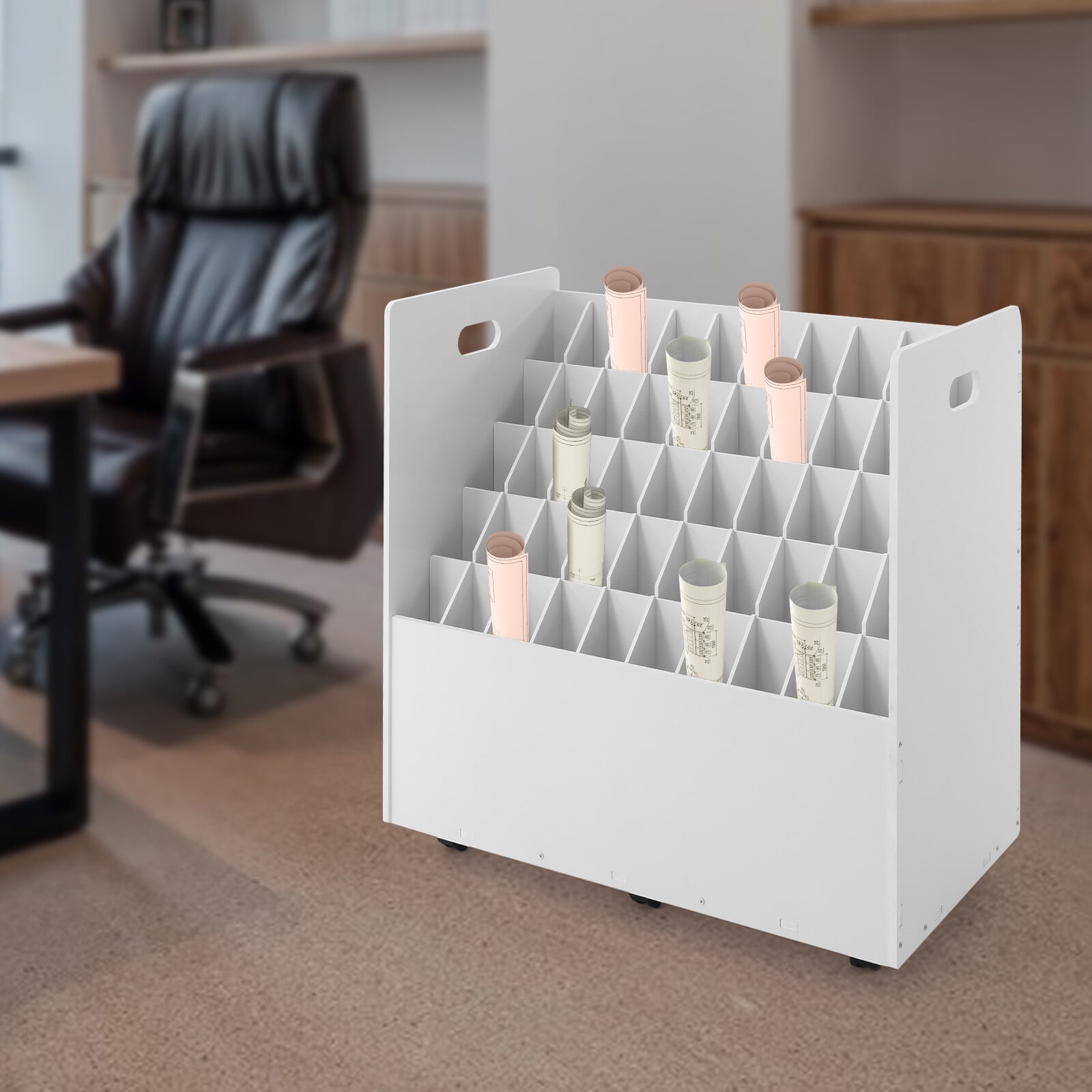 Miumaeov 50-Slots Roll File Holder Drawings Plans Blueprints Storage Organizer Movable Roll File Cart