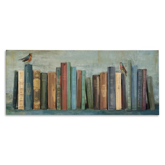 Stupell Industries Traditional Books And Birds Bookshelf Canvas Art, 24 x 10, by Main Line Studio