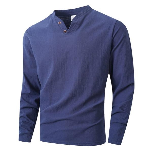 pstuiky camisetas de manga larga para hombre, Blusas y camisas de manga larga con cuello en V y colores lisos para hombre salir tops m