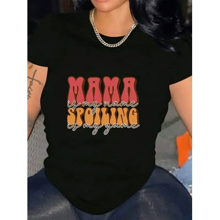 My Name Is Mom Casual Shirt Cotton Crew Neck Comfort Fit, Slight Stretch, Perfect For Summer - Soft, Breathable, Casual Wear For Women