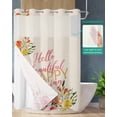 thumbnail image 2 of No Hook Shower Curtain with Snap in Liner, Hello Beautiful Spring Watercolor Flowers Floral Beige Hotel Shower Curtains for Bathroom, Washable Shower Curtain Liner Set with Mesh Top Window, 48"x72", 2 of 6