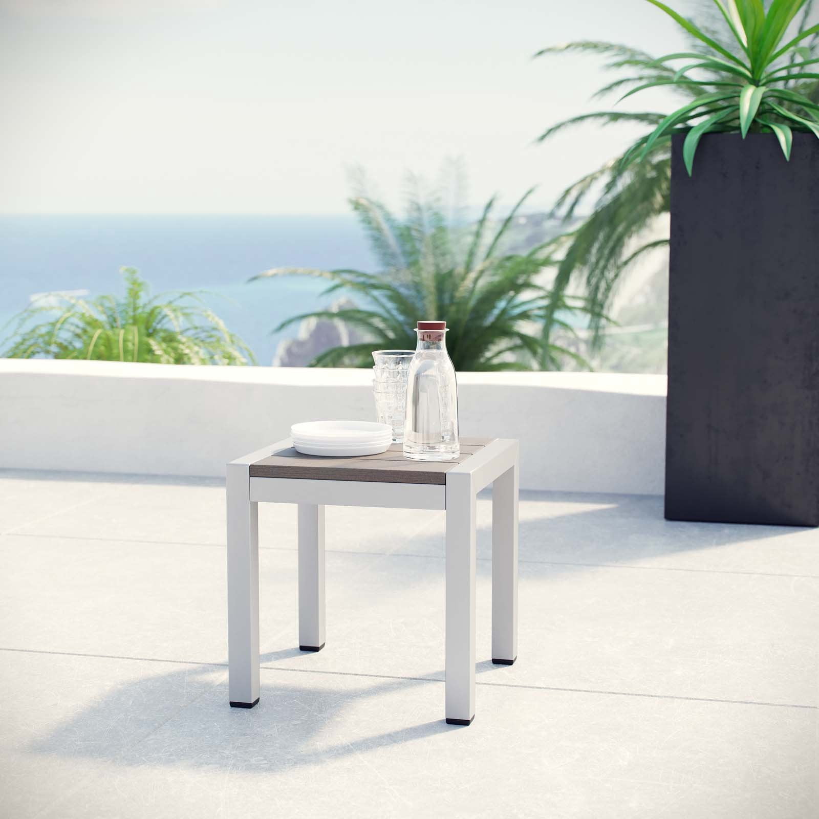 Modway Shore Outdoor Patio Aluminum Side Table in Silver Gray - Walmart.com