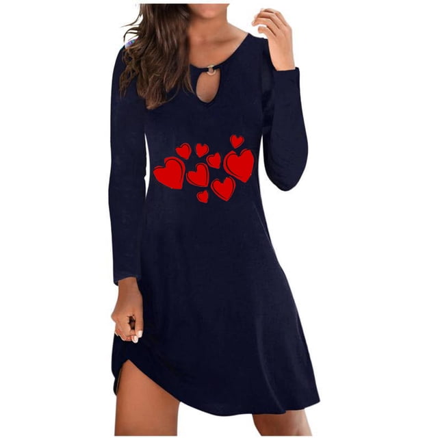 Pompotops Robe Chandail à Manches Longues et Col Rond Imprimé Saint-Valentin Aguichant pour Femmes en Solde
