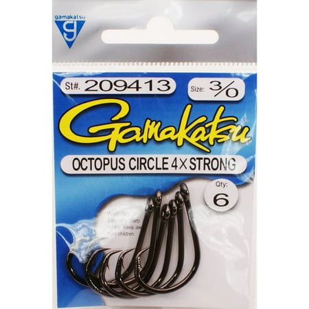- Gamakatsu 6pk Octopus Extra Strength Circle Hook, Black Nickel