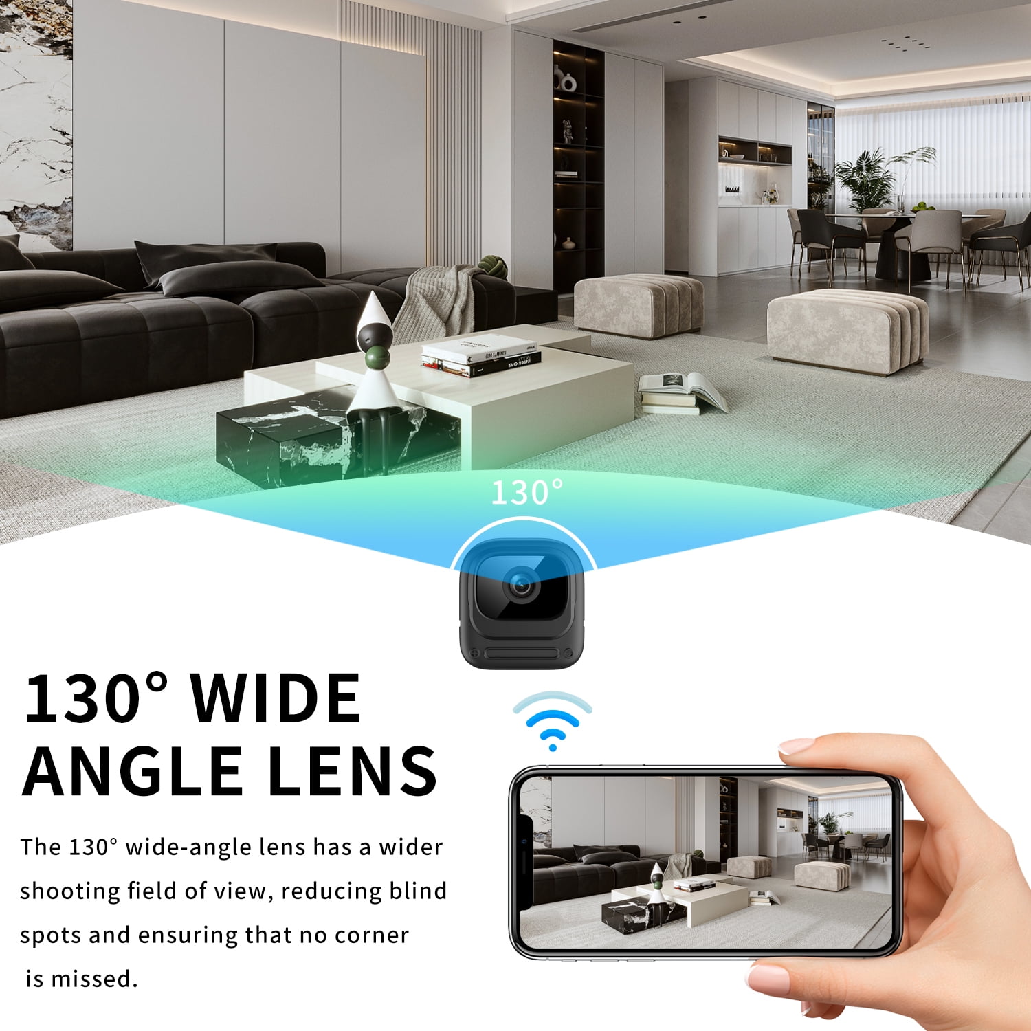 1200mAh Battery WiFi Home Camera - 1080P HD Motion Detection, 5M Night Vision & 130 ° Wide Angle, Dual Storage for Baby/Pet Monitor