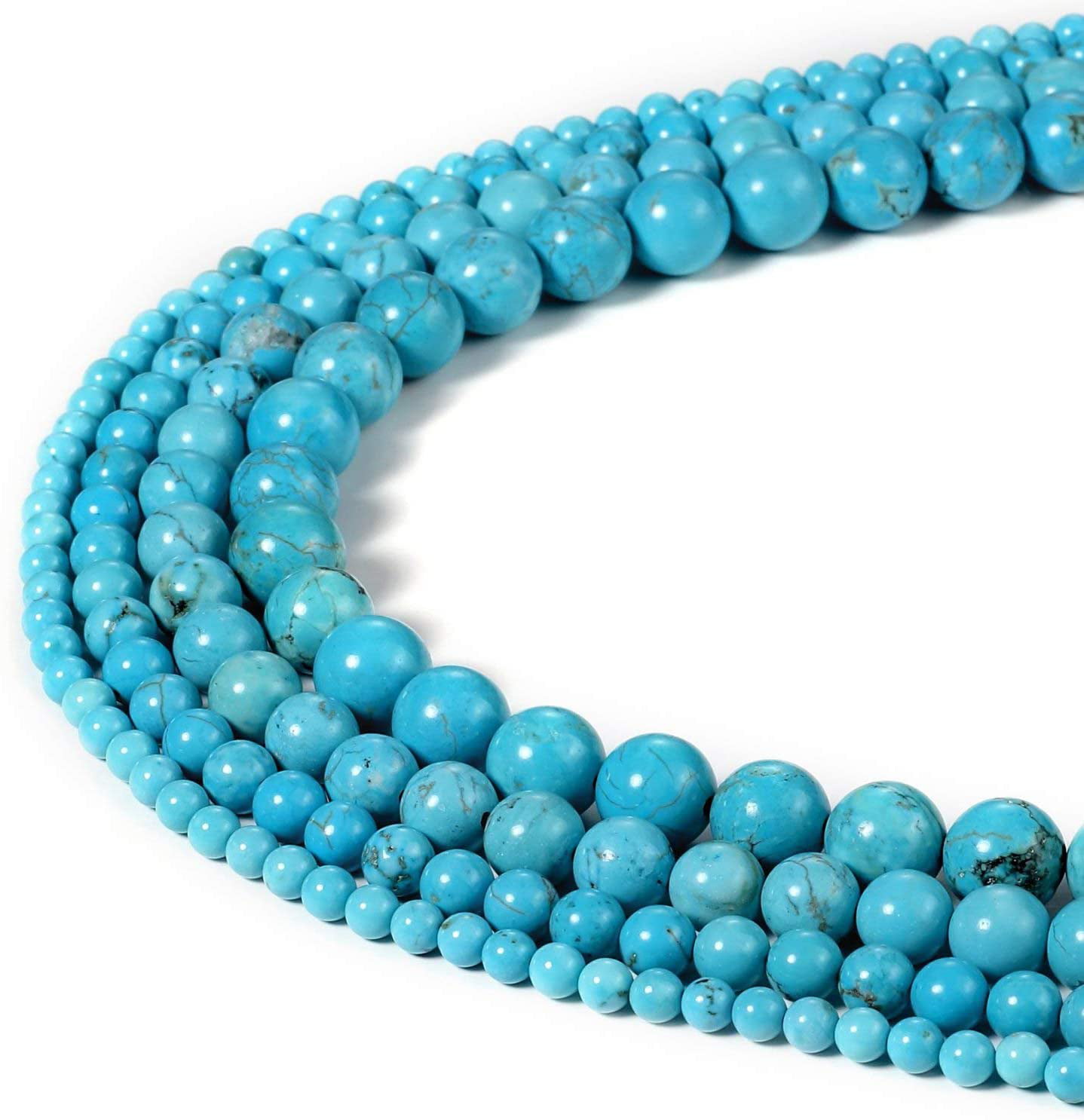 Blue Turquoise Gemstone Round Loose Spacer Beads For Jewelry Making 15" 