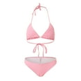 thumbnail image 4 of GEWSEY Women 3 Piece Swimsuits - Sexy Triangle Bikini Sets with Cover Up Halter String Tie Side Bathing Suits (Pink, L), 4 of 9