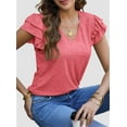 thumbnail image 3 of PRETTYGARDEN Women's Summer Basic Tops Trendy Casual Ruffle Short Sleeve V Neck Plain T Shirts Blouses, 3 of 9