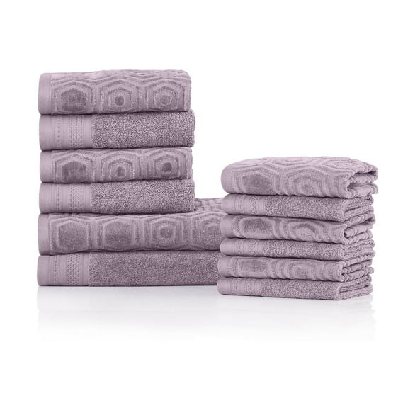 Honeycomb 100% Combed Cotton Jacquard and Solid Combo 12-Pieces Towel Set, 2 Bath, 4 Hand, 6 Face Sea Fog