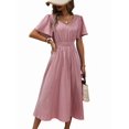 thumbnail image 2 of Women'S Vintage Polka Dot Dress V-Neck Waist Cinching Elegant Short Sleeved A-Line Dress Pink S, 2 of 9
