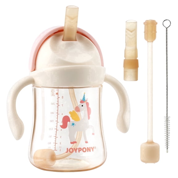 Joypony Sippy Cups for Toddlers 1-3, PPSU Bpa-Free Spill-Proof Straw Training Baby Cup with Handles, 9oz Pink