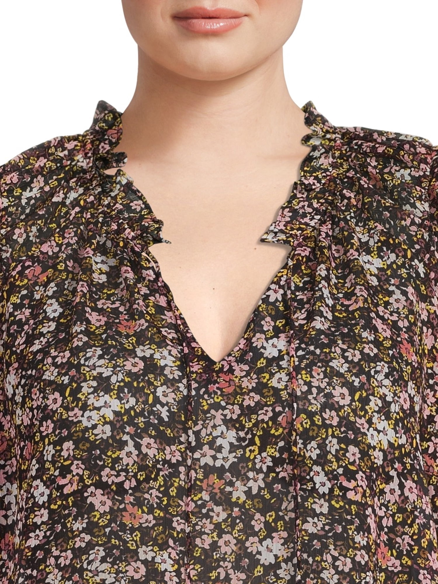 Terra & Sky Women's Plus Size Ruffled Print Top