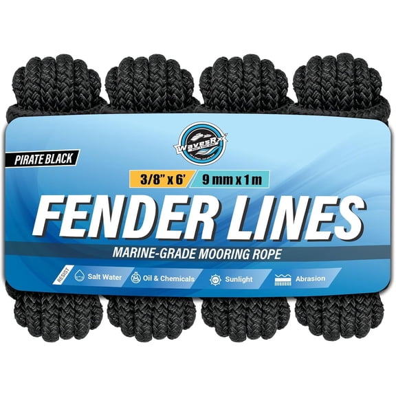 Premium Fender Line - 4 Pack | Double Braided Nylon Boat Lines and Ropes for Docking Buoys & Fenders