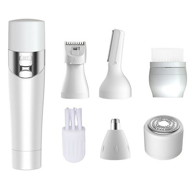 Rechargeable 5 In 1 Nose And Eyebrow Trimmer Electric Razor Ladies Epilator Hair Removal Instrument (White)