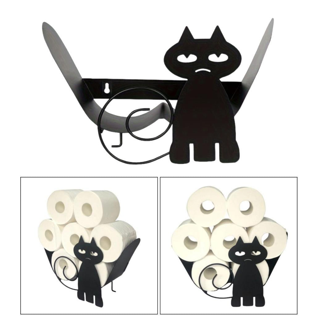 Fiocias Cat Decorative Toilet Paper Holder - Free-Standing Bathroom Tissue Storage Black