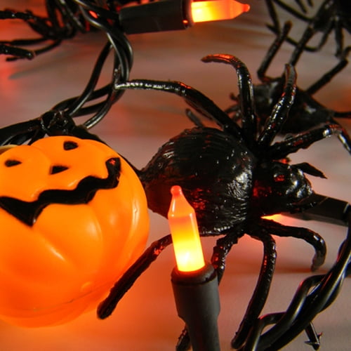 Electric PlugIn String Lights Spider & Pumpkin Halloween Garland 50