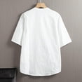 thumbnail image 3 of Men Shirt Stand Collar Solid Color Cotton Linen Blouse Short Sleeve Button Top, 3 of 11