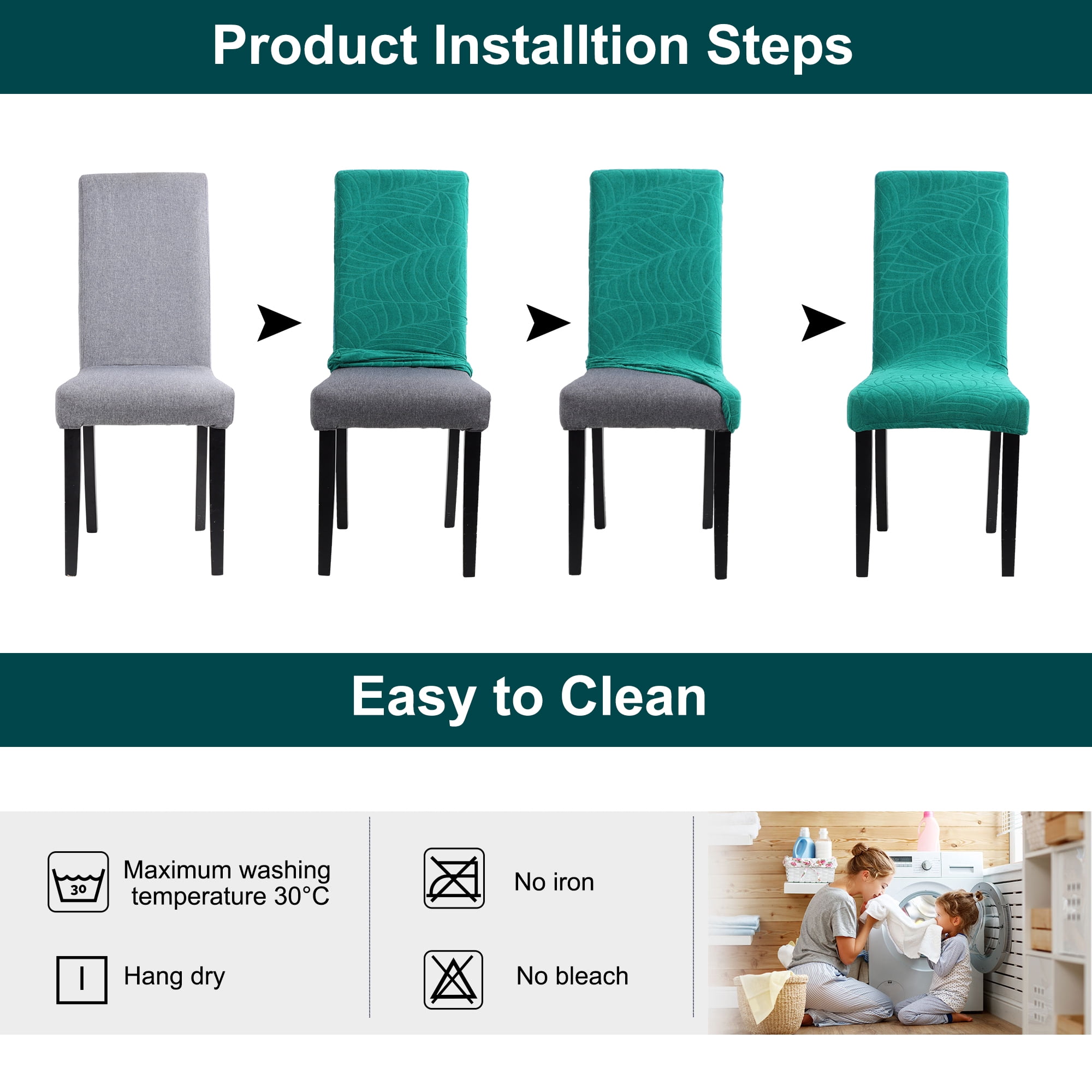 Unique Bargains Jacquard Stretch Removable Dining Room Chair Covers 2 Teal