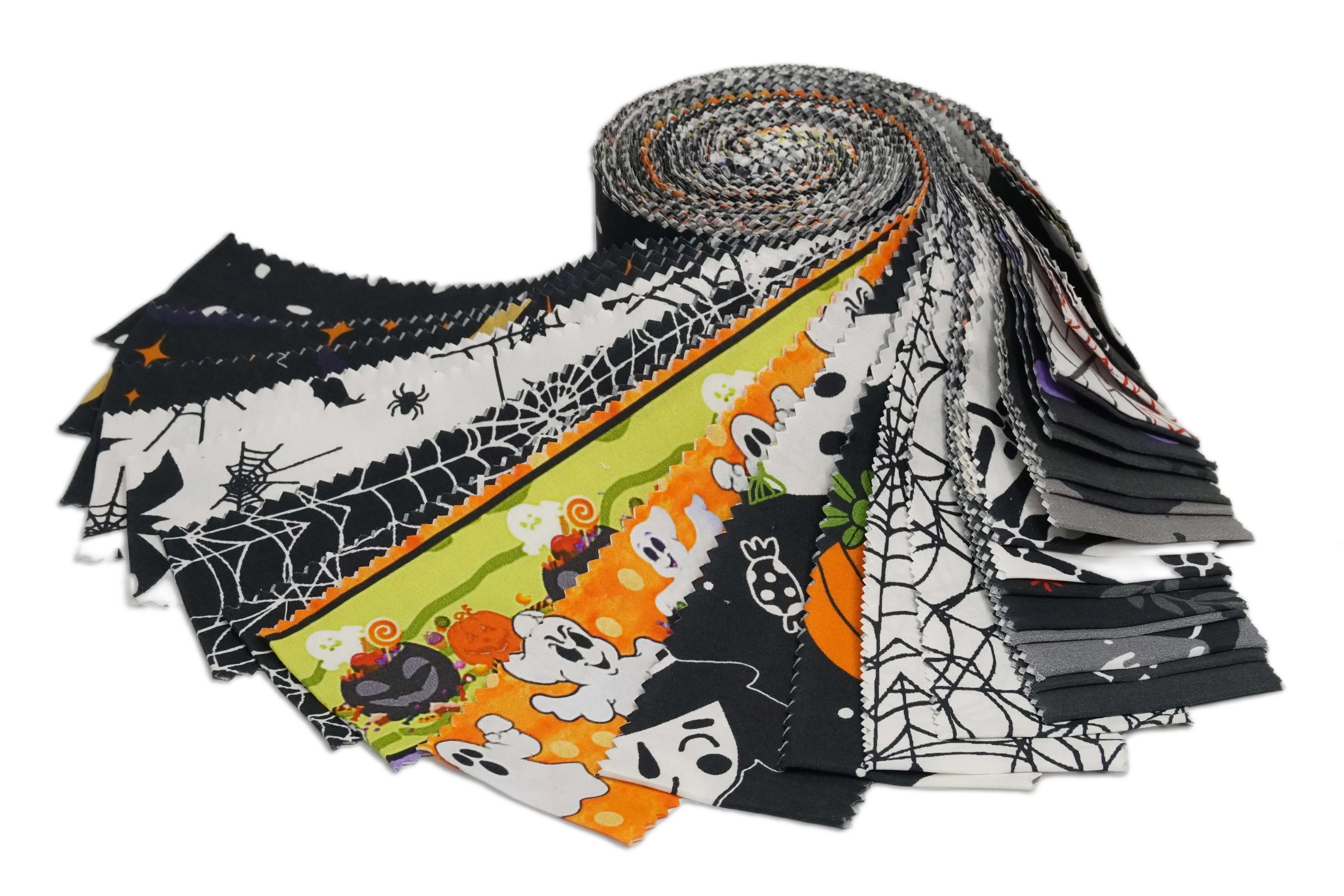 Soimoi 40Pcs Halloween Print Precut Fabrics Strips Roll Up 2.5x42inches Cotton Jelly Rolls for Quilting