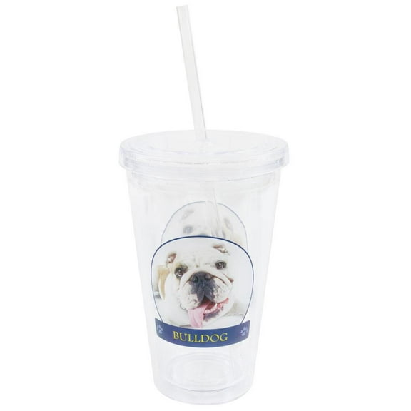 Bulldog Portait Plastic Pint Cup With Straw