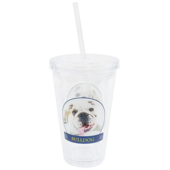 Bulldog Portrait Plastic Pint Cup With Straw