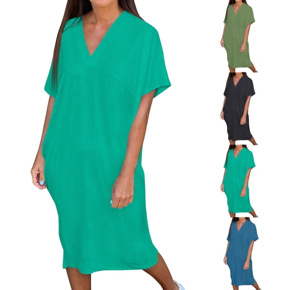 Dgankt Plus Size Dresses Women's Summer Dresses V Neck Short Sleeve Bathing Suit Coverups Summer Beach Cover Ups