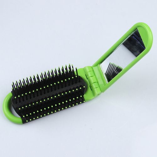 AkoaDa Portable Folding Hair Brush with Mirror Compact Pocket Hair Comb