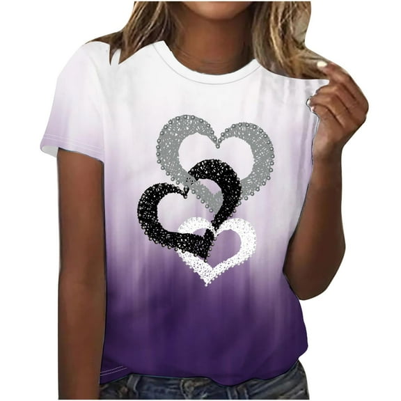 BLVB Womens Heart Shirts Short Sleeve Valentine's Day Crewneck Graphic Tees Tops Summer Casual T Shirts Valentines Gifts