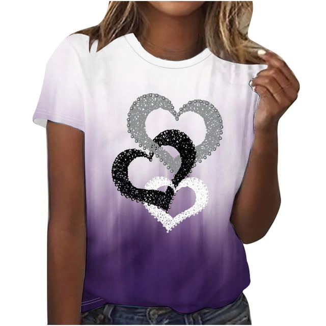 Dealovy Haut pour Femmes T-Shirts Décontractés à Manches Courtes Été Ample Mignon Imprimé Graphique Tunique Dégradée