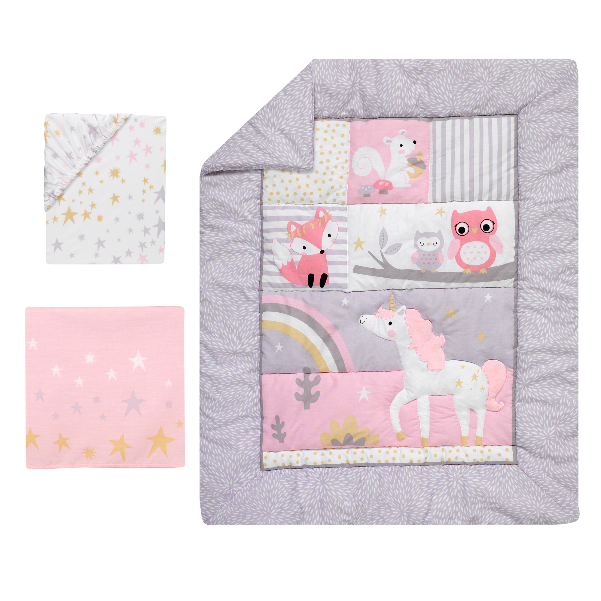 Bedtime Originals Rainbow Unicorn 3-Piece Crib Bedding Set - Pink, Purple - image 2 of 5