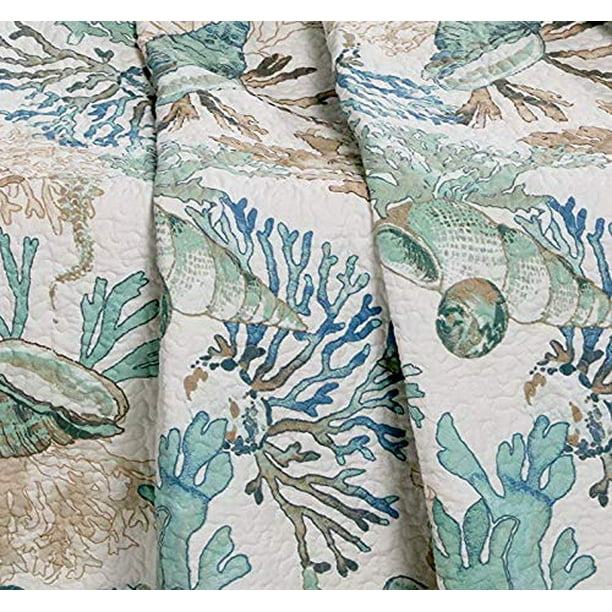 Beach Theme Ocean Coastal Quilt King/Cal King Bedding Set Nautical